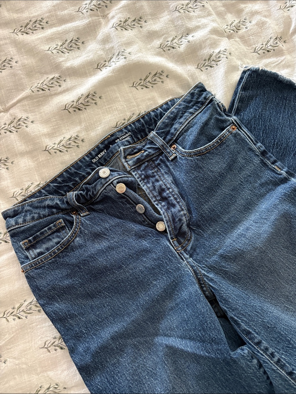 Old Navy High-Rise OG Straight Dark Blue Button-Fly Jeans